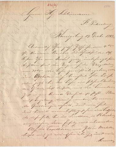 Letter sent by Cohn, Marcus & Son to Schliemann, Heinrich, 1862