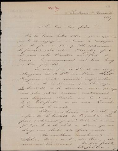 Letter sent by Schliemann, Ernst Wilhelm to Schliemann, Heinrich, 1869
