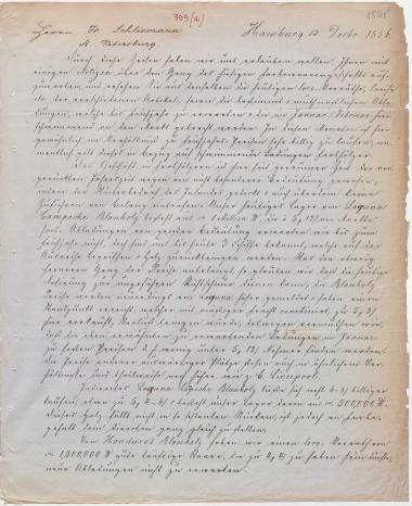 Letter sent by Greve, Johannes & Co. to Schliemann, Heinrich, 1856