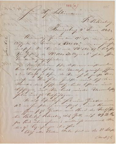 Letter sent by Cohn, Marcus & Son to Schliemann, Heinrich, 1863