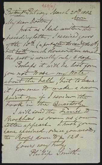 Letter sent by Smith, Philip to Schliemann, Heinrich, 1883