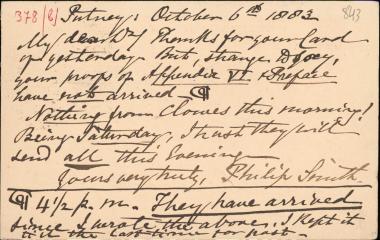 Letter sent by Smith, Philip to Schliemann, Heinrich, 1883