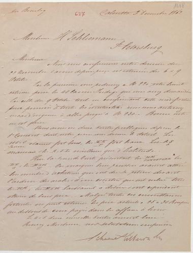 Letter sent by Kilburn, Schoene & Co. to Schliemann, Heinrich, 1862