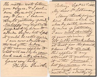 Letter sent by Smith, Philip to Schliemann, Heinrich, 1883