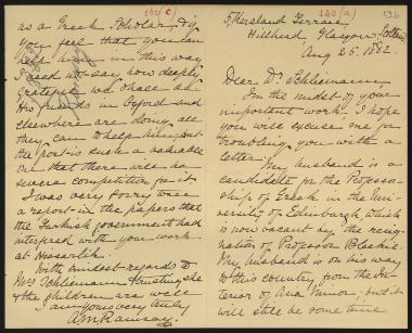 Letter sent by Ramsay, A. M. to Schliemann, Heinrich, 1882