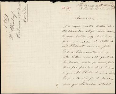 Letter sent by Allendorf, Charles to Schliemann, Heinrich, 1869