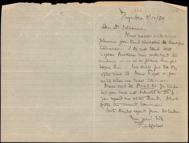 Letter sent by Calvert, Frank to Schliemann, Heinrich, 1889
