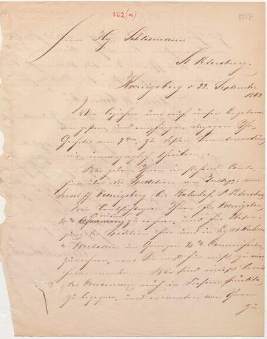 Letter sent by Cohn, Marcus & Son to Schliemann, Heinrich, 1862