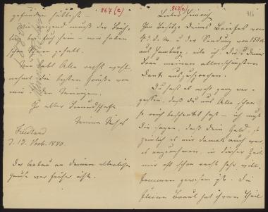 Letter sent by Richers, Minna Meincke to Schliemann, Heinrich, 1880