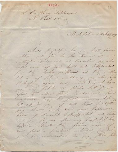 Letter sent by Westfeldt, Albert to Schliemann, Heinrich, 1859