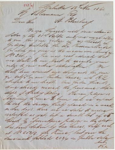 Letter sent by Wattenbach Heilgers & Co. to Schliemann, Heinrich, 1861