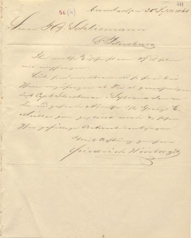 Letter sent by Winberg, Friedrich & Co. to Schliemann, Heinrich, 1848