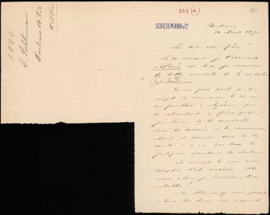 Letter sent by Schliemann, Ernst Wilhelm to Schliemann, Heinrich, 1870