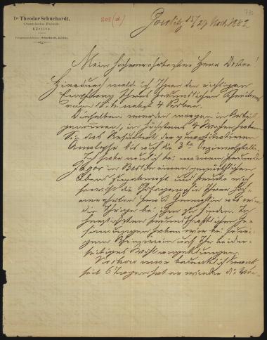 Letter sent by Schuchardt, Theodor to Schliemann, Heinrich, 1882