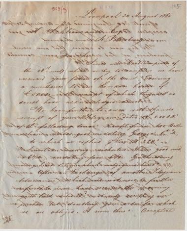 Letter sent by Drake, Kleinwort & Cohen to Schliemann, Heinrich, 1860