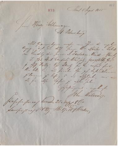 Letter sent by Wilson, John & Co. to Schliemann, Heinrich, 1855