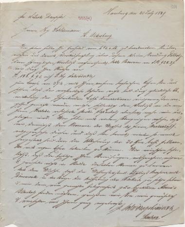 Letter sent by Schröder Bros. & Co. to Schliemann, Heinrich, 1849