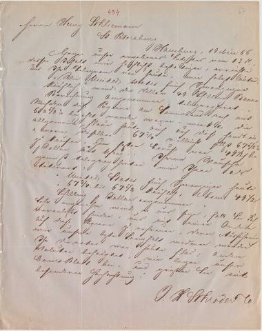 Letter sent by Schröder, Henry J. & Co. to Schliemann, Heinrich, 1866