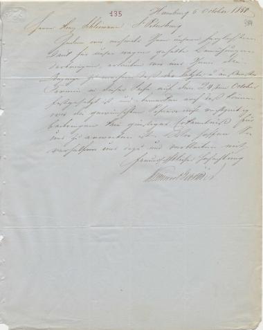 Letter sent by Kleinwort Bros. to Schliemann, Heinrich, 1850