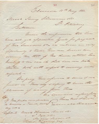 Letter sent by Rainals, D. & Co. to Schliemann, Heinrich, 1856