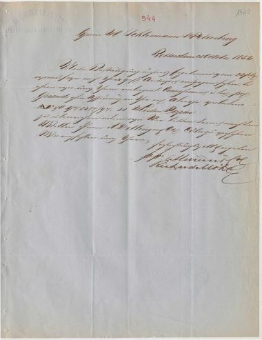 Letter sent by Merren & Co. to Schliemann, Heinrich, 1856