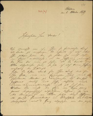 Letter sent by Saxe-Meiningen, Bernhard to Schliemann, Heinrich, 1879