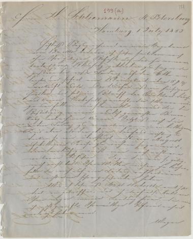Letter sent by Schinckel, P. G. to Schliemann, Heinrich, 1853