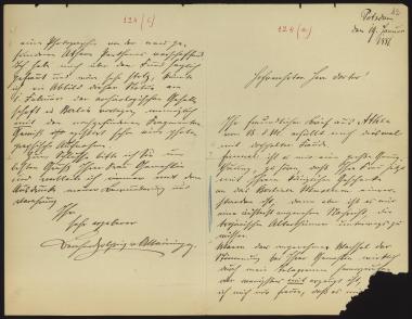 Letter sent by Saxe-Meiningen, Bernhard to Schliemann, Heinrich, 1881