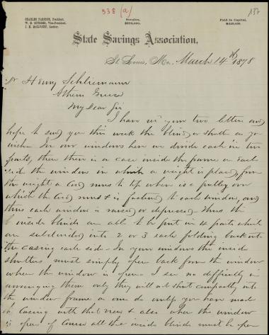 Letter sent by Parsons, Charles to Schliemann, Heinrich, 1878