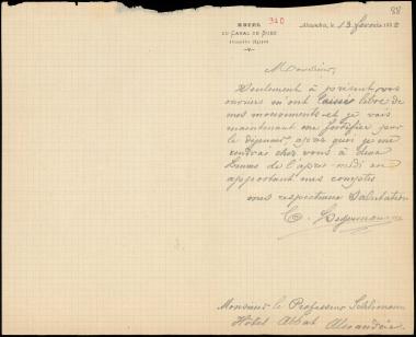 Letter sent by Begermann, C. to Schliemann, Heinrich, 1888