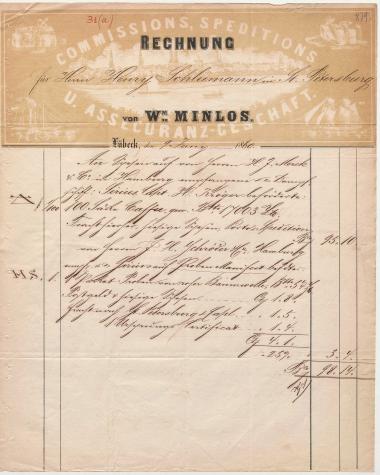 Letter sent by Minlos, Wilhelm to Schliemann, Heinrich, 1860