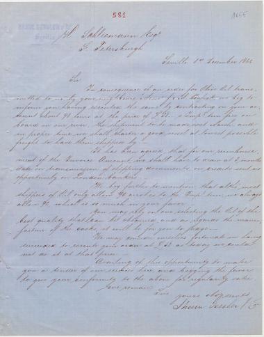 Letter sent by Shaw, G. & Co. to Schliemann, Heinrich, 1862