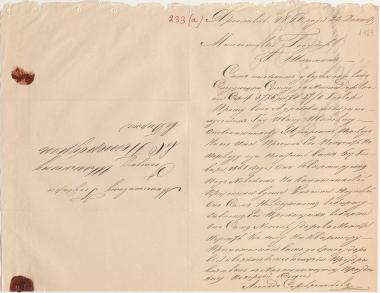 Letter sent by Serebrenikov, L. to Schliemann, Heinrich, 1860