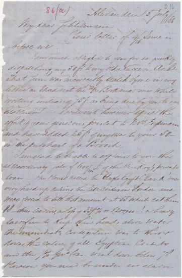 Letter sent by Forssmann, A. St. John to Schliemann, Heinrich, 1866
