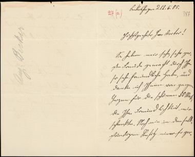 Letter sent by Becker, Arthur to Schliemann, Heinrich, 1885