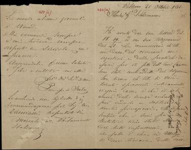 Letter sent by Principe di Scalea to Schliemann, Heinrich, 1875
