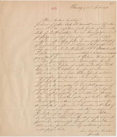 Letter sent by Schliemann, E. to Schliemann, Heinrich, 1857
