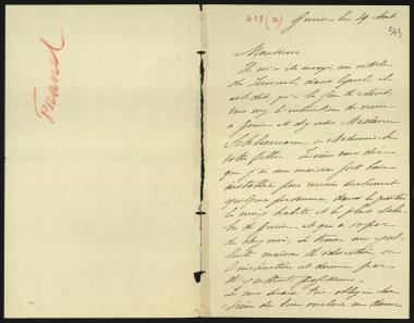 Letter sent by Franel, Al. to Schliemann, Heinrich, 1885