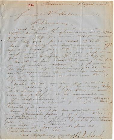 Letter sent by Monchy, M. de and Monchy, R. de to Schliemann, Heinrich, 1862