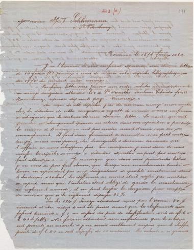 Letter sent by Fournier, Maurice to Schliemann, Heinrich, 1860