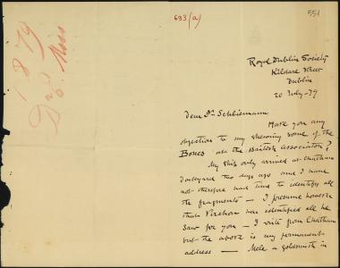 Letter sent by Moss, Edward L. to Schliemann, Heinrich, 1879