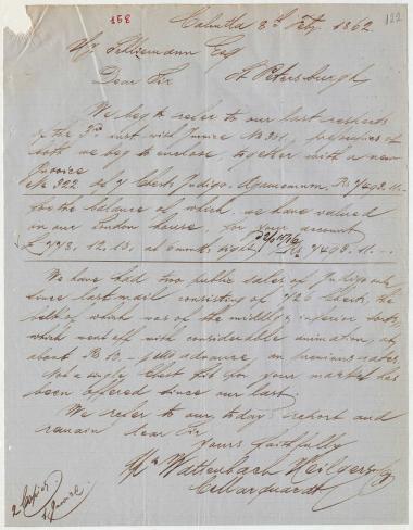 Letter sent by Wattenbach Heilgers & Co. to Schliemann, Heinrich, 1862