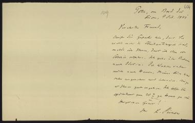 Letter sent by Virchow, Rudolf to Schliemann, Heinrich, 1881