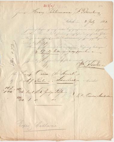 Letter sent by Minlos, Wilhelm to Schliemann, Heinrich, 1862
