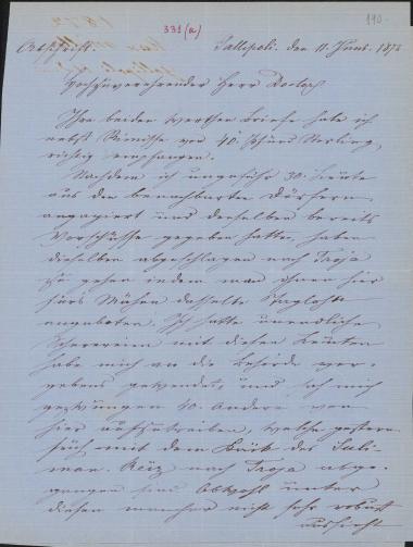 Letter sent by Müller, Max F. to Schliemann, Heinrich, 1872