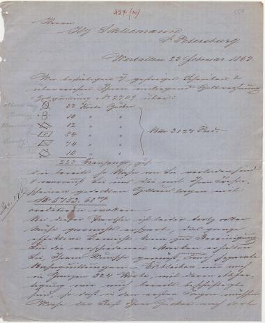 Letter sent by Cohn, Lion M. & Co. to Schliemann, Heinrich, 1863