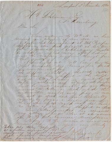 Letter sent by Schröder, Henry J. & Co. to Schliemann, Heinrich, 1860