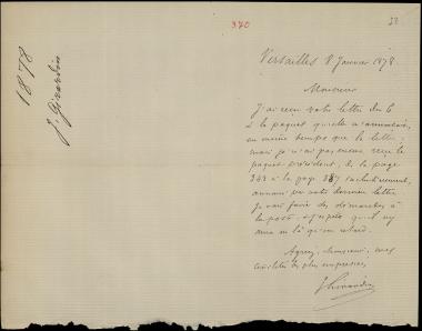 Letter sent by Girardin, J. to Schliemann, Heinrich, 1878