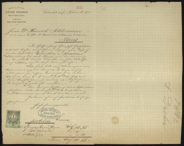 Letter sent by Dreher, Anton to Schliemann, Heinrich, 1882