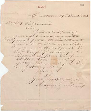 Letter sent by Maynard & Fishwicks to Schliemann, Heinrich, 1863